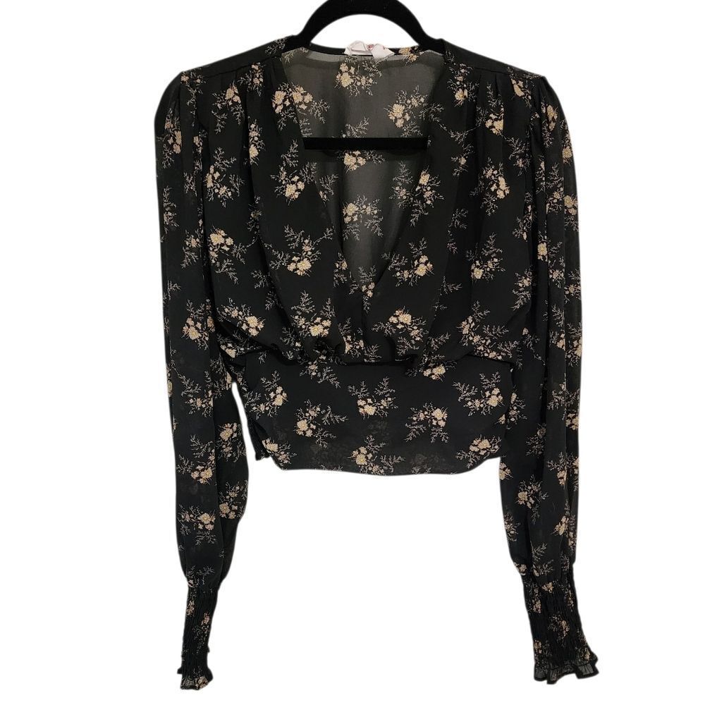 Londons Calling Top L Black Sheer Babydoll Smocked Western Boho